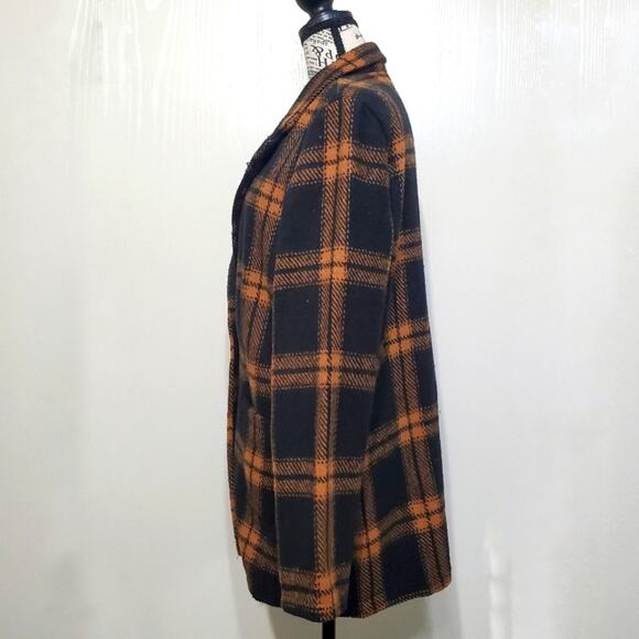 Chocolate U.S.A. Brown Black Plaid Shacket Blazer Coat Jacket Size Large - Picture 3 of 10